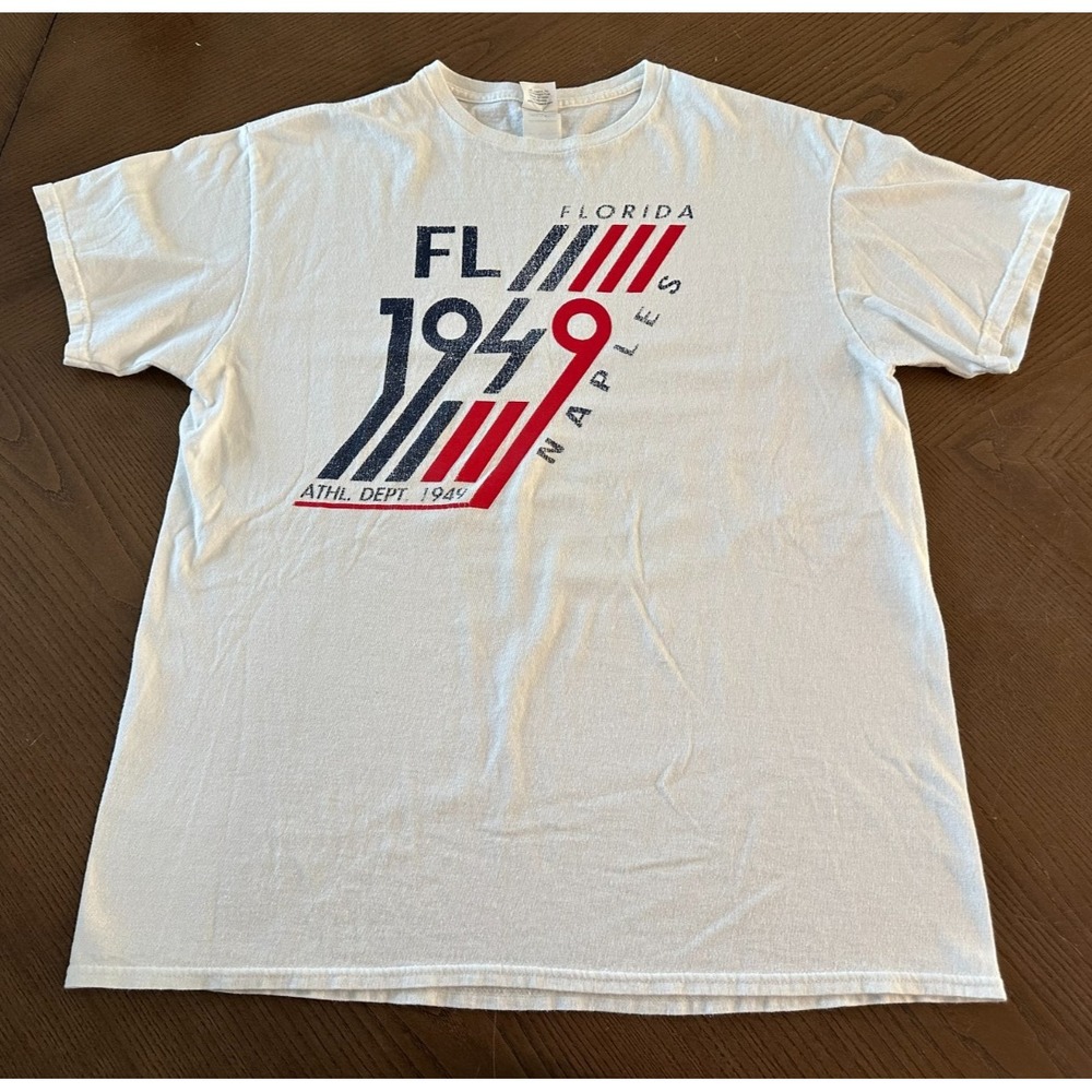 Vintage‎ Naples Florida Athletic Dept 49 Delta 90s White T Shirt L Golf Tennis